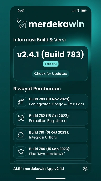 Tampilan riwayat versi merdekawin